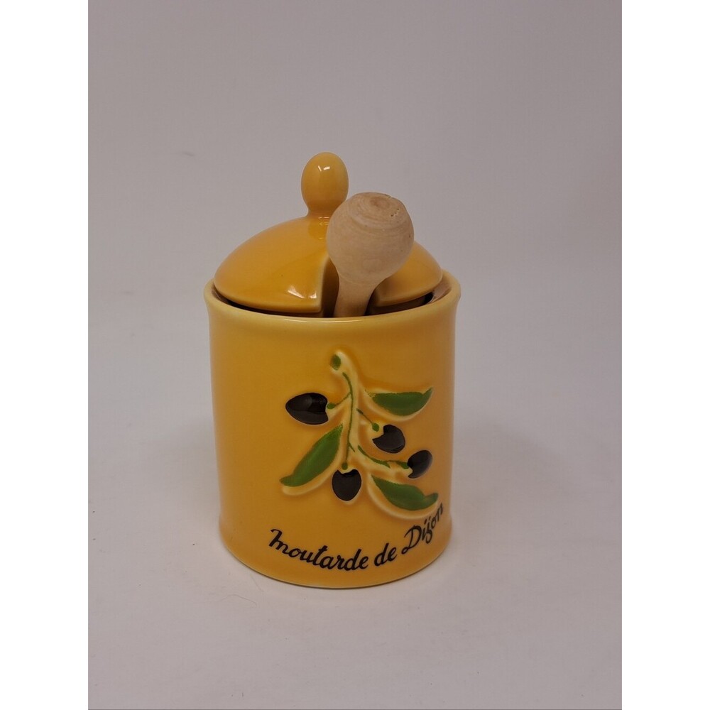 Vintage 90s 80s Dijon Mustard Jar with Wooden Spoon HQ French